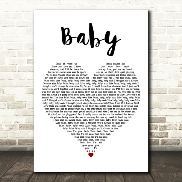 Justin Bieber Baby White Heart Decorative Wall Art Gift Song Lyric Print