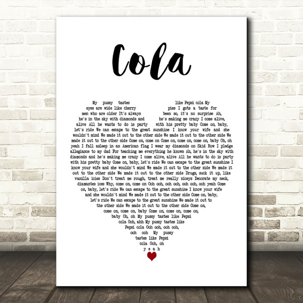 Lana Del Rey Cola White Heart Decorative Wall Art Gift Song Lyric Print