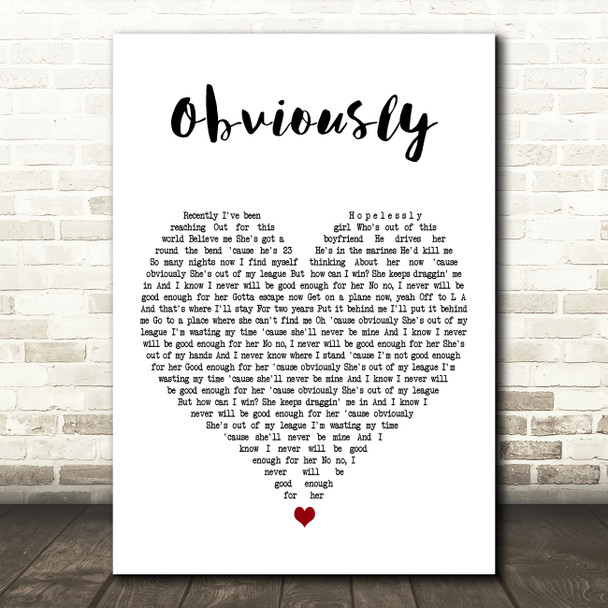 McFly Obviously White Heart Decorative Wall Art Gift Song Lyric Print