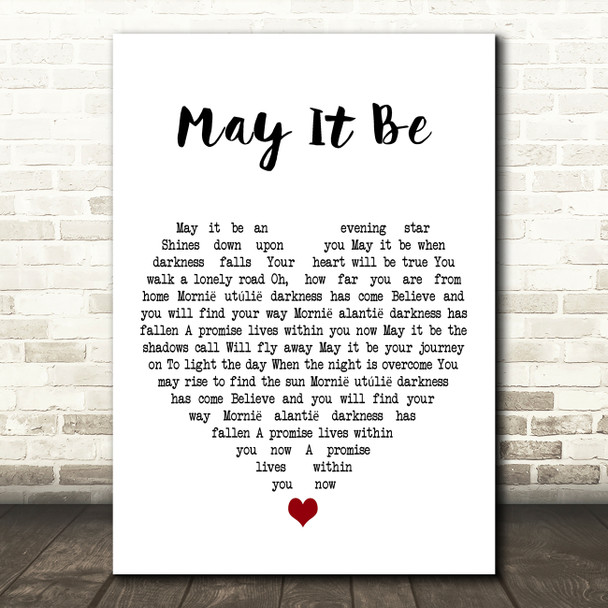 Enya May It Be White Heart Decorative Wall Art Gift Song Lyric Print