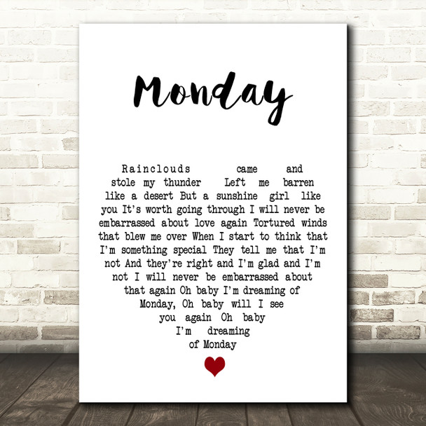 The Jam Monday White Heart Decorative Wall Art Gift Song Lyric Print