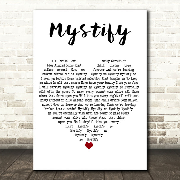 INXS Mystify White Heart Decorative Wall Art Gift Song Lyric Print