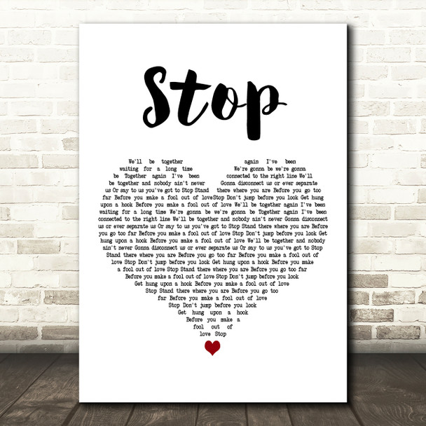 Erasure Stop White Heart Decorative Wall Art Gift Song Lyric Print