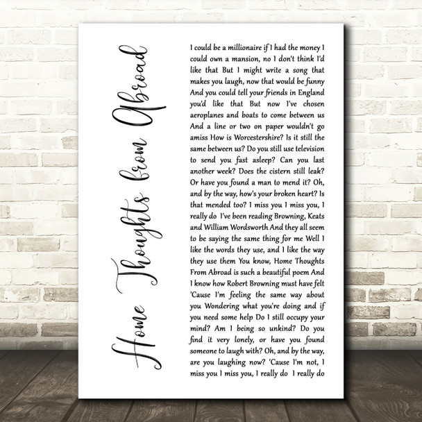 Clifford T. Ward Home Thoughts from Abroad White Script Decorative Wall Art Gift Song Lyric Print