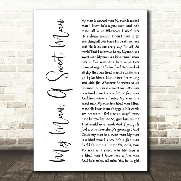 Millie Jackson My Man, A Sweet Man White Script Decorative Wall Art Gift Song Lyric Print