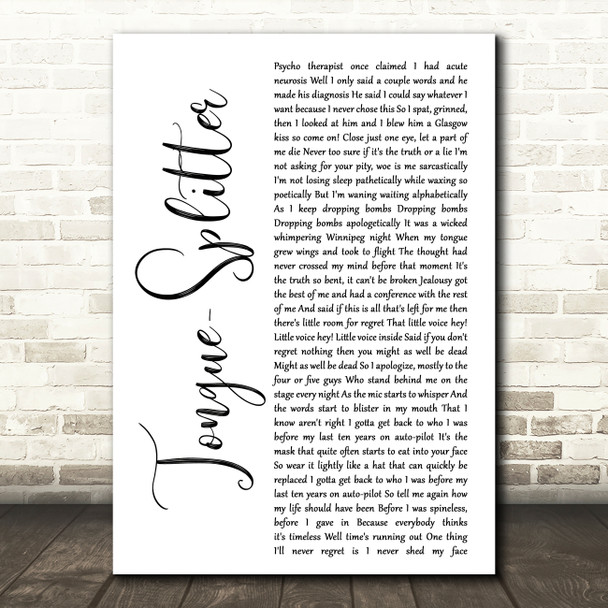 Protest The Hero Tongue-Splitter White Script Decorative Wall Art Gift Song Lyric Print