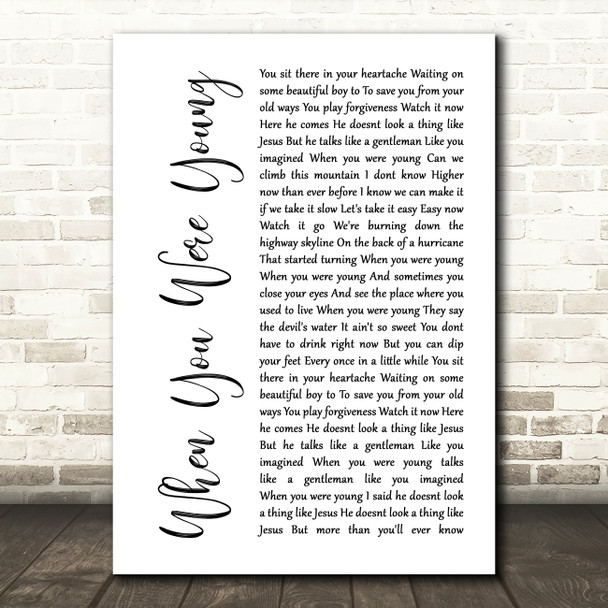 The Killers When You Were Young White Script Decorative Wall Art Gift Song Lyric Print