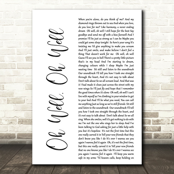 Mayday Parade Oh Well, Oh Well White Script Decorative Wall Art Gift Song Lyric Print