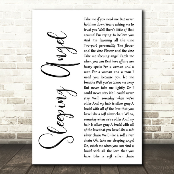 Stevie Nicks Sleeping Angel White Script Decorative Wall Art Gift Song Lyric Print