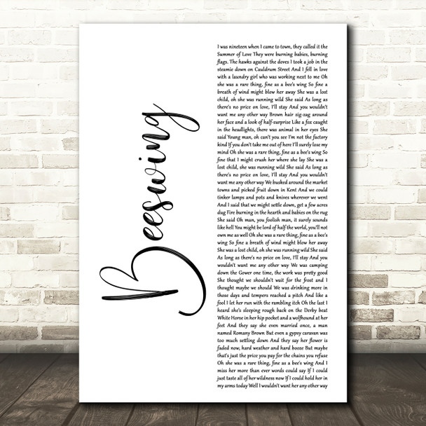 Richard Thompson Beeswing White Script Decorative Wall Art Gift Song Lyric Print