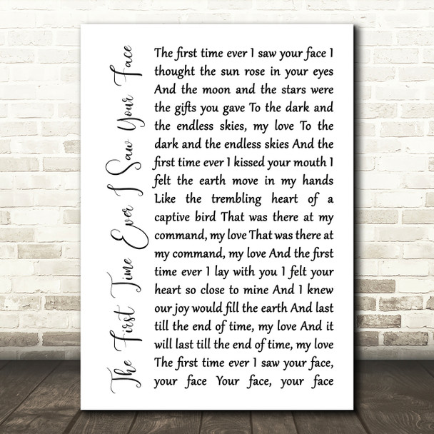 Stereophonics The First Time Ever I Saw Your Face White Script Song Lyric Print