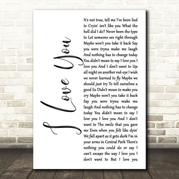 Billie Eilish I Love You White Script Decorative Wall Art Gift Song Lyric Print