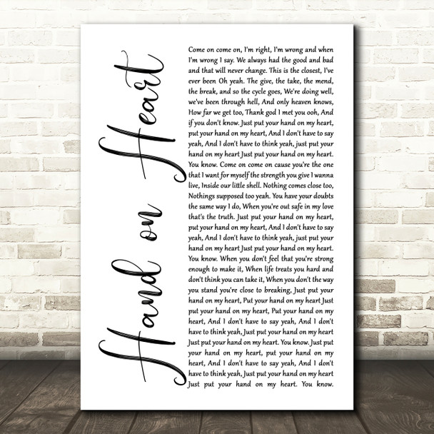 Olly Murs Hand on Heart White Script Decorative Wall Art Gift Song Lyric Print