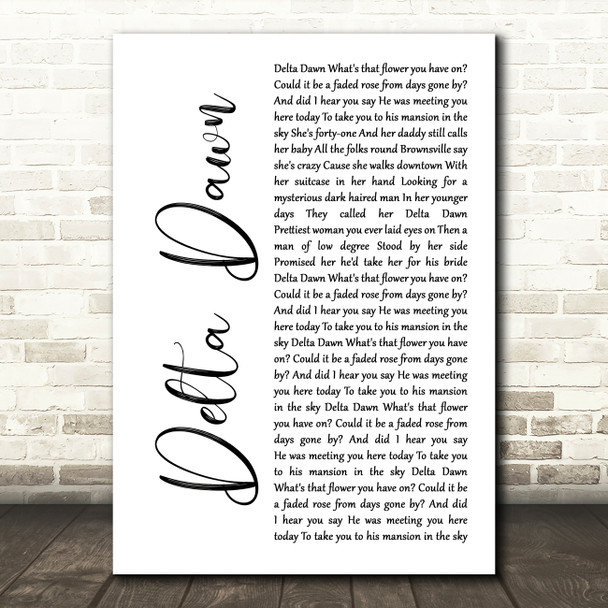 Tanya Tucker Delta Dawn White Script Decorative Wall Art Gift Song Lyric Print