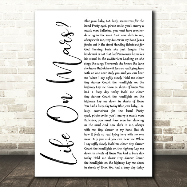 Elton John Tiny Dancer White Script Decorative Wall Art Gift Song Lyric Print