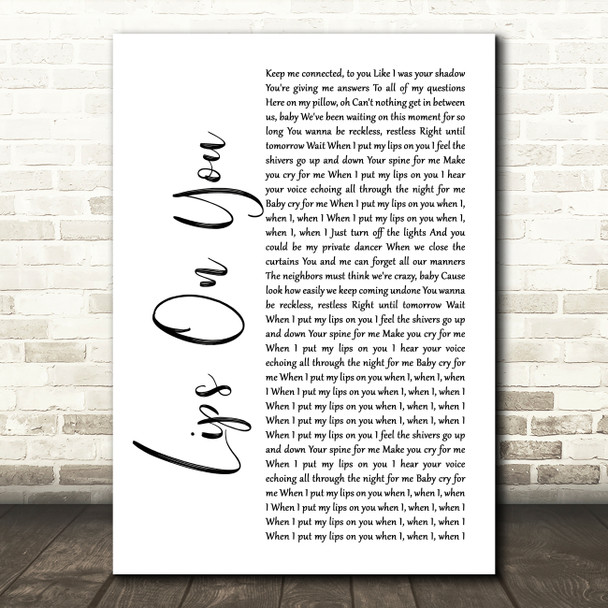 Maroon 5 Lips On You White Script Decorative Wall Art Gift Song Lyric Print