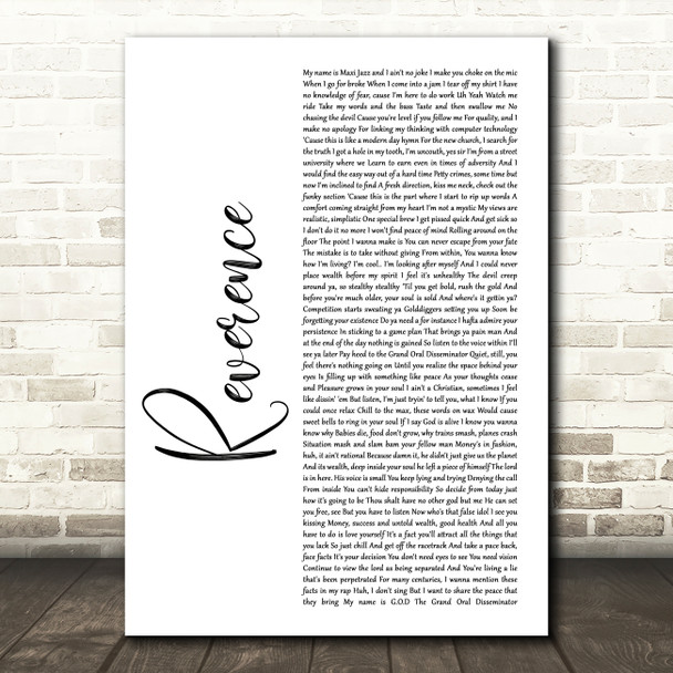 Faithless Reverence White Script Decorative Wall Art Gift Song Lyric Print