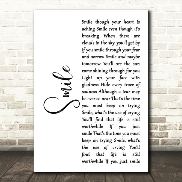 Nat King Cole Smile White Script Decorative Wall Art Gift Song Lyric Print