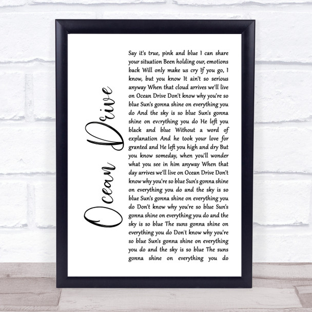 Lighthouse Family Ocean Drive White Script Song Lyric Quote Print