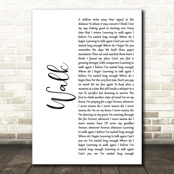 Foo Fighters Walk White Script Decorative Wall Art Gift Song Lyric Print