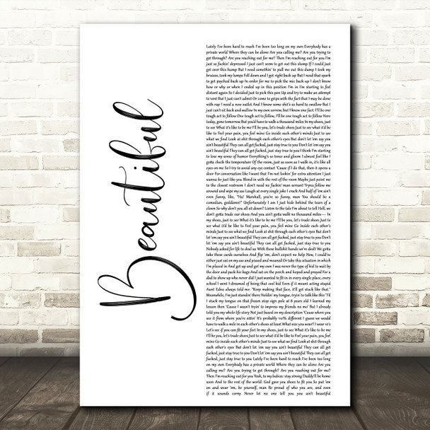 Eminem Beautiful White Script Decorative Wall Art Gift Song Lyric Print