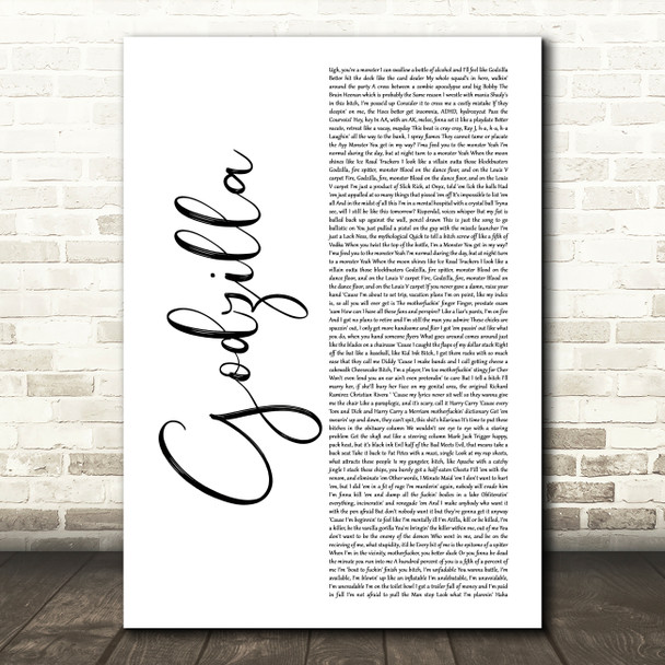 Eminem Godzilla White Script Decorative Wall Art Gift Song Lyric Print