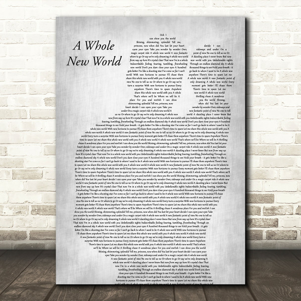 Peabo Bryson & Regina Belle A Whole New World Father & Baby Grey Wall Art Gift Song Lyric Print