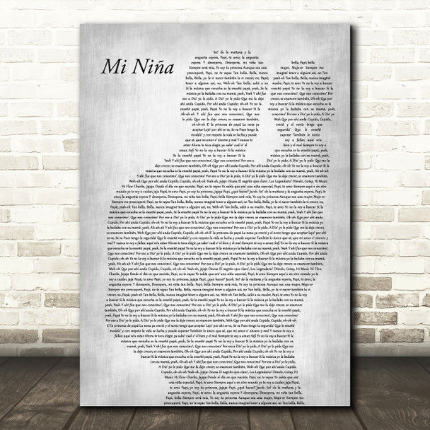 Ozuna Mi Niña Father & Baby Grey Decorative Wall Art Gift Song Lyric Print