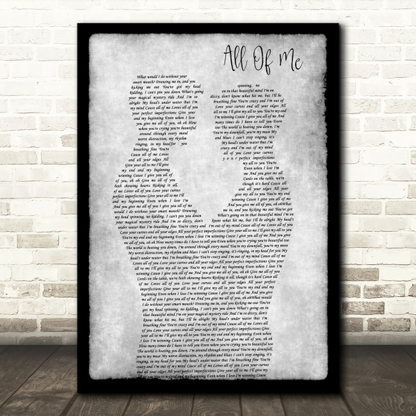 John Legend All Of Me Gay Couple Two Men Dancing Grey Decorative Gift Song Lyric Print