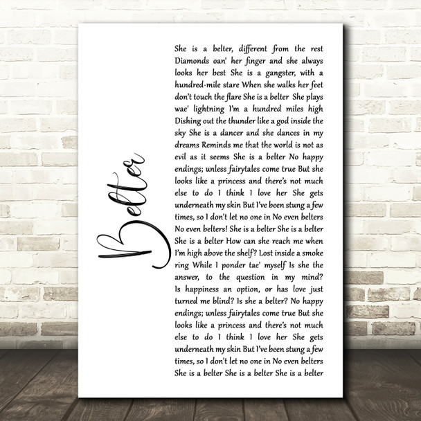 Gerry Cinnamon Belter White Script Song Lyric Quote Print