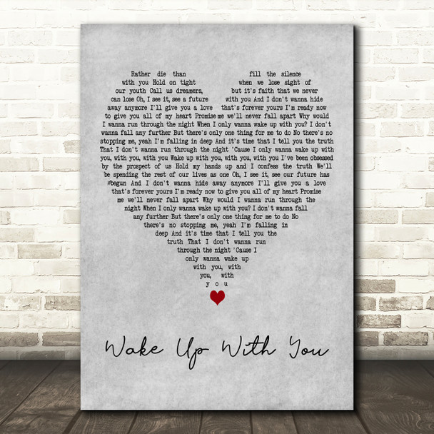 Bruno Martini, Becky Hill & Magnificence Wake Up With You Grey Heart Wall Art Gift Song Lyric Print