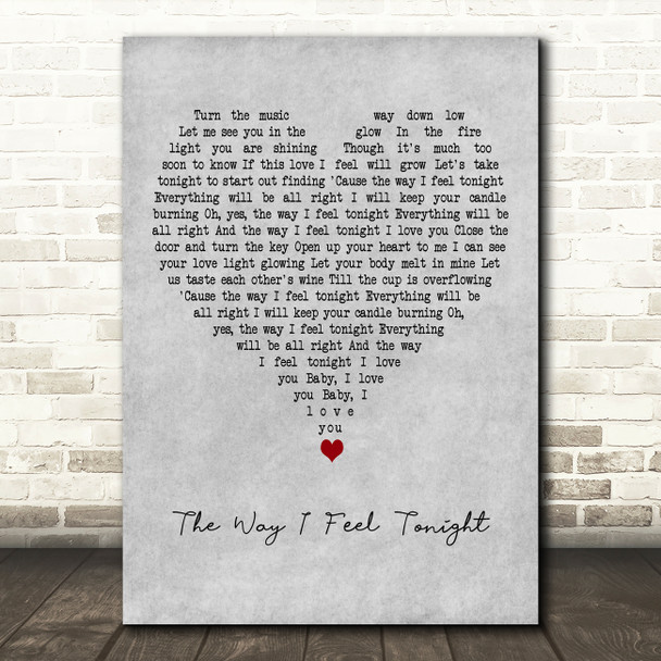 Bay City Rollers The Way I Feel Tonight Grey Heart Decorative Wall Art Gift Song Lyric Print