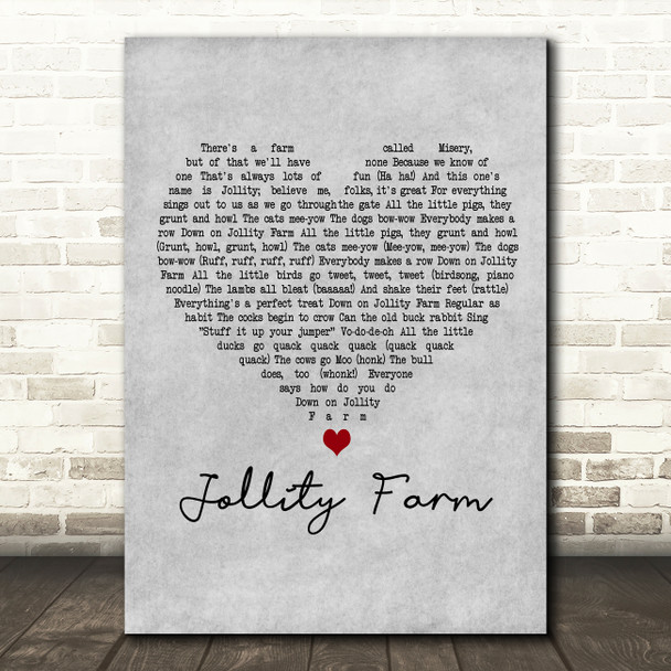 The Bonzo Dog Doo Dah Band Jollity Farm Grey Heart Decorative Wall Art Gift Song Lyric Print