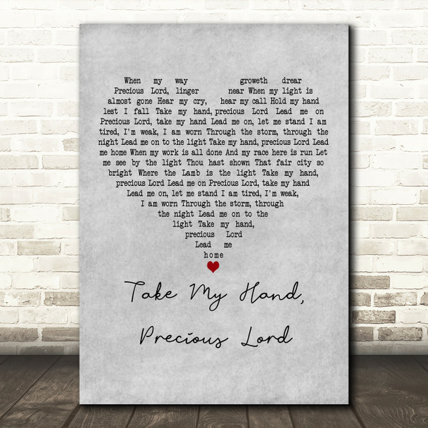 Jim Reeves Take My Hand, Precious Lord Grey Heart Decorative Wall Art Gift Song Lyric Print