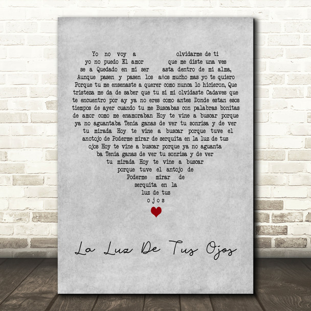 Banda Los Costeños La Luz De Tus Ojos Grey Heart Decorative Wall Art Gift Song Lyric Print