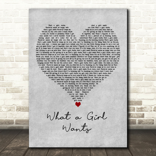 Christina Aguilera What a Girl Wants Grey Heart Decorative Wall Art Gift Song Lyric Print