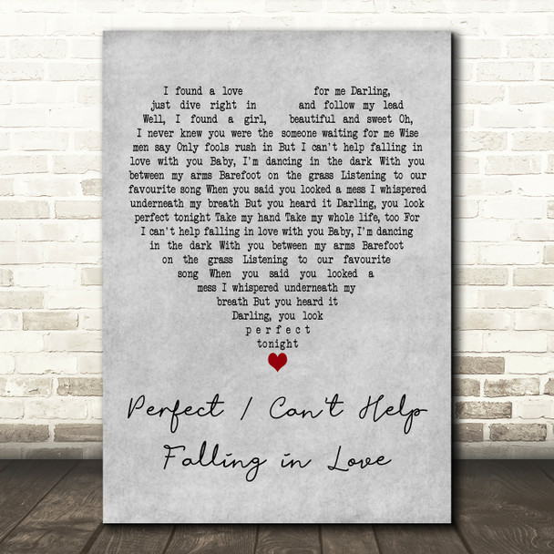 Btwn Us Perfect - Can't Help Falling in Love Grey Heart Decorative Gift Song Lyric Print
