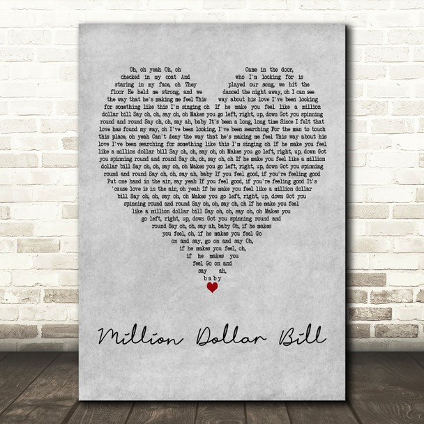 Whitney Houston Million Dollar Bill Grey Heart Decorative Wall Art Gift Song Lyric Print