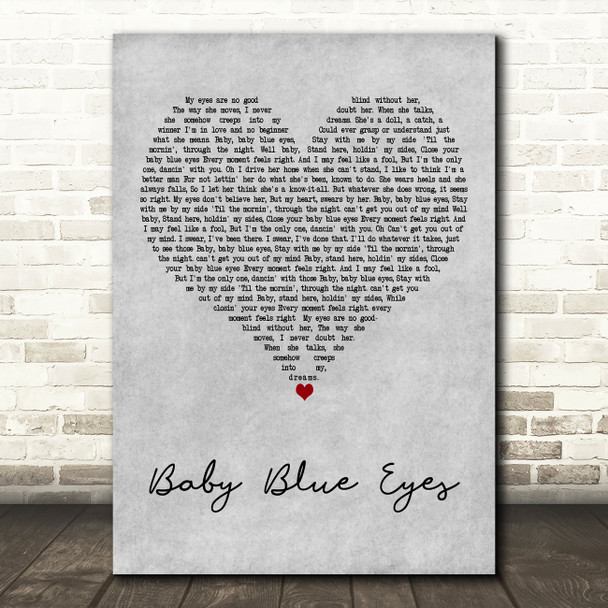 A Rocket To The Moon Baby Blue Eyes Grey Heart Decorative Wall Art Gift Song Lyric Print