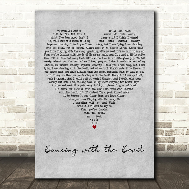 Demi Lovato Dancing with the Devil Grey Heart Decorative Wall Art Gift Song Lyric Print