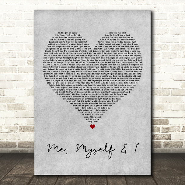 G-Eazy & Bebe Rexha Me, Myself & I Grey Heart Decorative Wall Art Gift Song Lyric Print