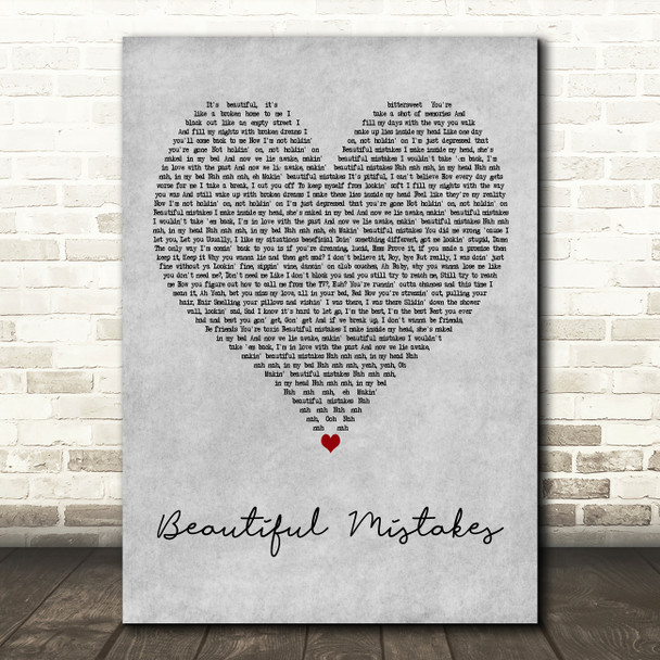 Maroon 5 & Megan Thee Stallion Beautiful Mistakes Grey Heart Wall Art Song Lyric Print