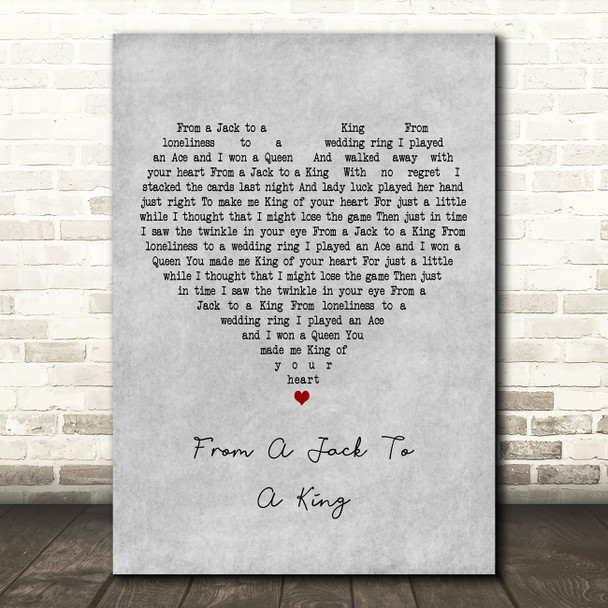 Ned Miller From A Jack To A King Grey Heart Decorative Wall Art Gift Song Lyric Print