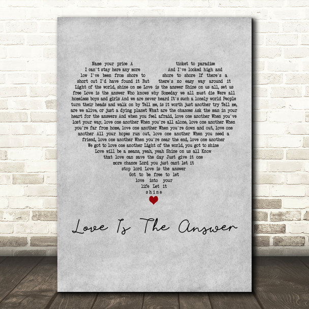 Todd Rundgren Love Is The Answer Grey Heart Decorative Wall Art Gift Song Lyric Print