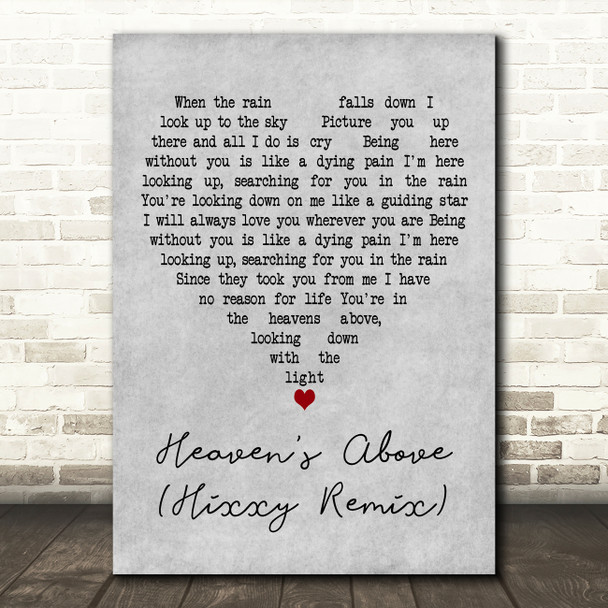 Adam Harris Heaven's Above (Hixxy Remix) Grey Heart Decorative Gift Song Lyric Print