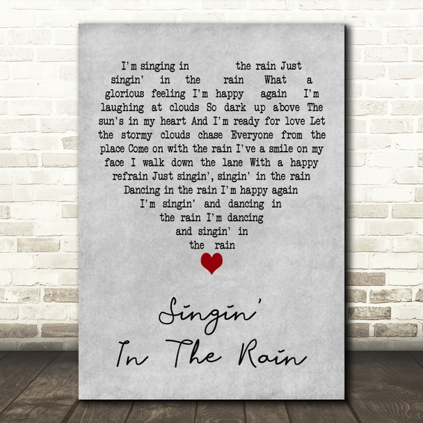 Mint Royale Singin in the Rain Grey Heart Decorative Wall Art Gift Song Lyric Print