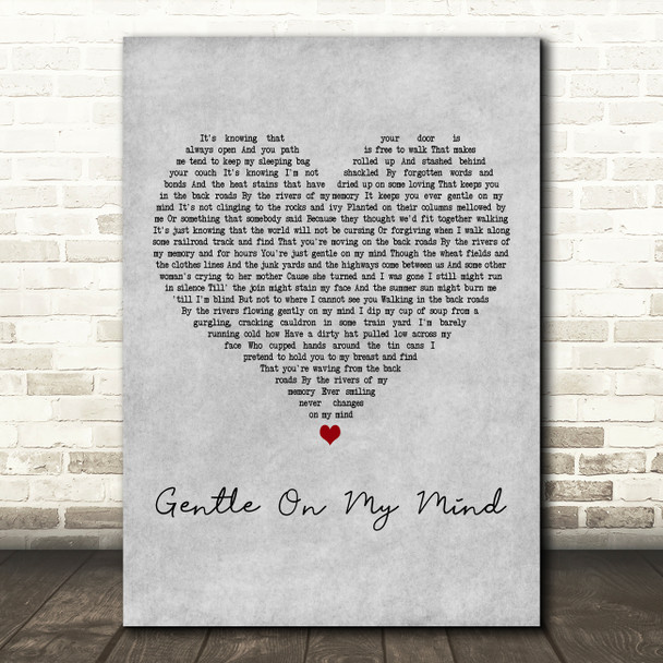 Elvis Presley Gentle On My Mind Grey Heart Decorative Wall Art Gift Song Lyric Print