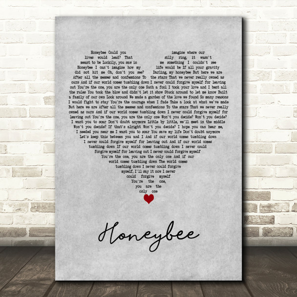 The Head And The Heart Honeybee Grey Heart Decorative Wall Art Gift Song Lyric Print
