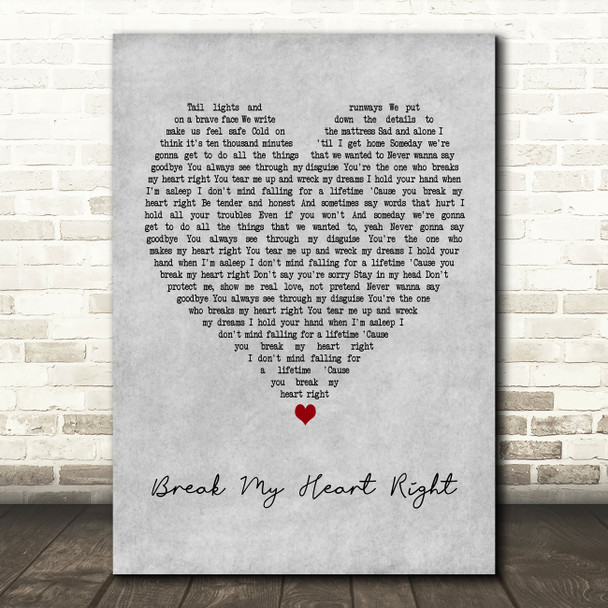 James Bay Break My Heart Right Grey Heart Decorative Wall Art Gift Song Lyric Print