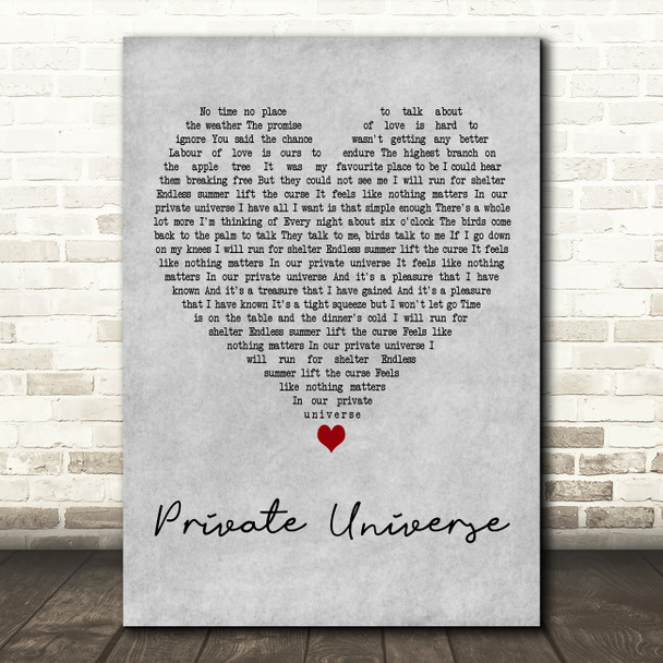 Crowded House Private Universe Grey Heart Decorative Wall Art Gift Song Lyric Print